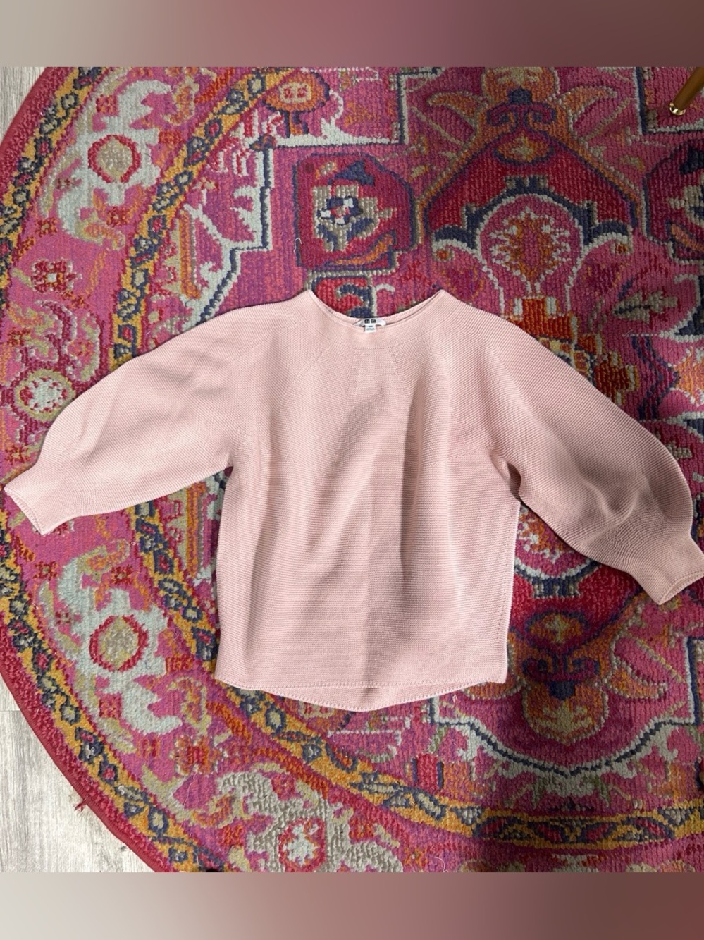 Uniqlo Soft Pink Crewneck Bubble Sleeve Sweater